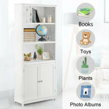 3-Shelf Bookcase with Double Doors &amp; Adjustable Shelves &amp; Cabinet-White