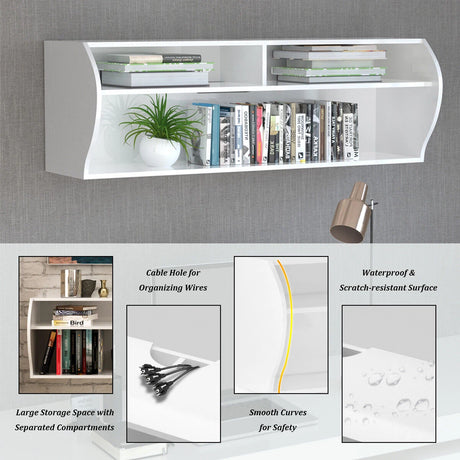 48.5 Inch 2 Tier Modern Wall Mounted Hanging Floating Shelf-White