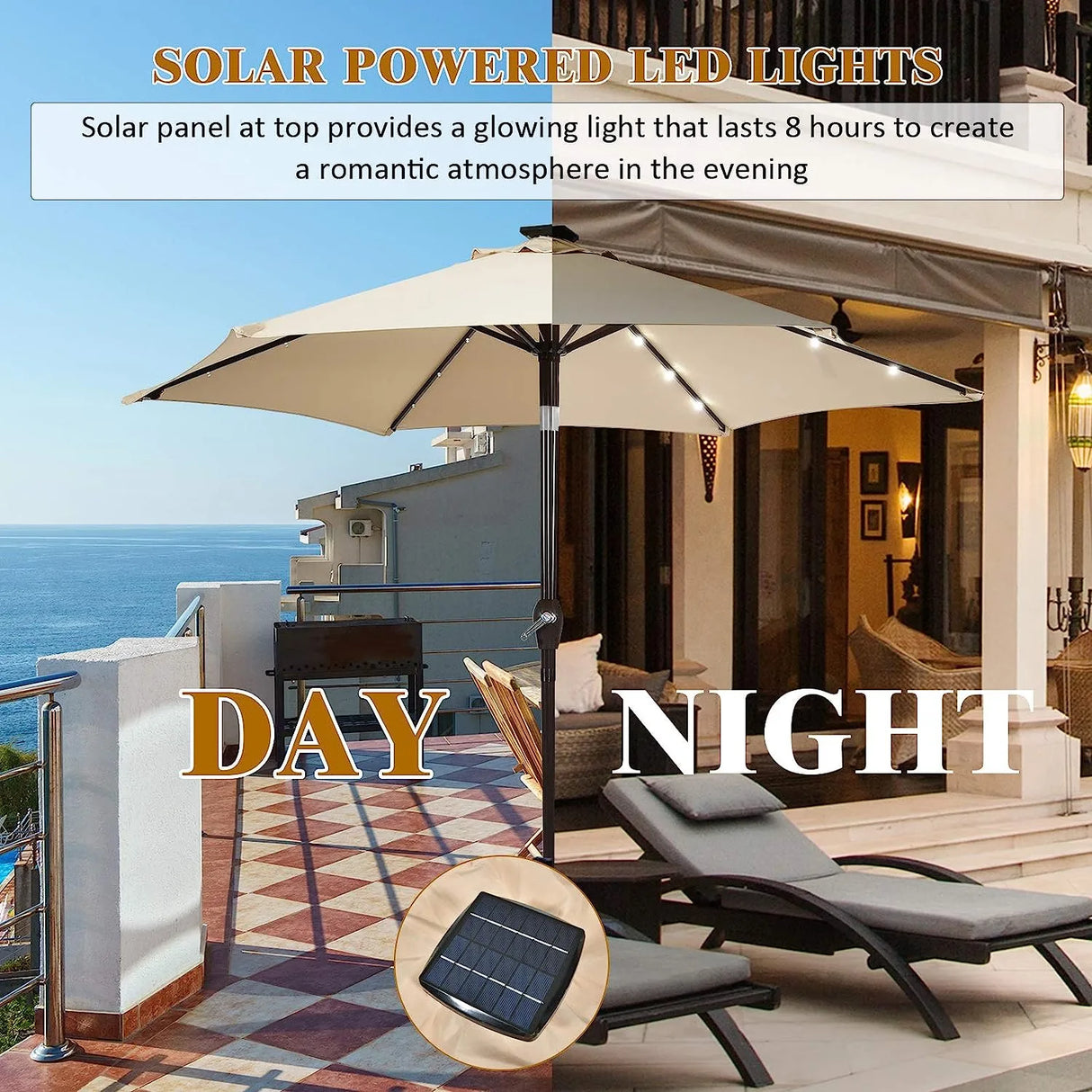 Parasol with solar LED lighting cantilever parasol garden parasol crank parasol 2.7M-beige
