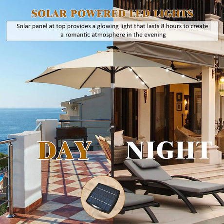 Parasol with solar LED lighting cantilever parasol garden parasol crank parasol 2.7M-beige