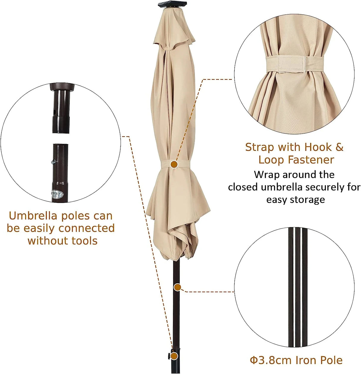 Parasol with solar LED lighting cantilever parasol garden parasol crank parasol 2.7M-beige