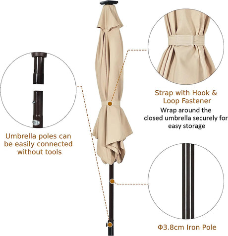 Parasol with solar LED lighting cantilever parasol garden parasol crank parasol 2.7M-beige