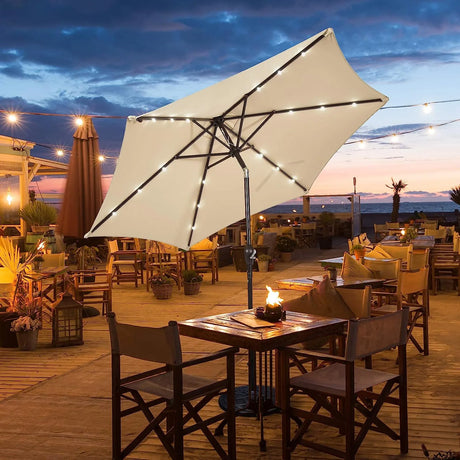 Parasol with solar LED lighting cantilever parasol garden parasol crank parasol 2.7M-beige
