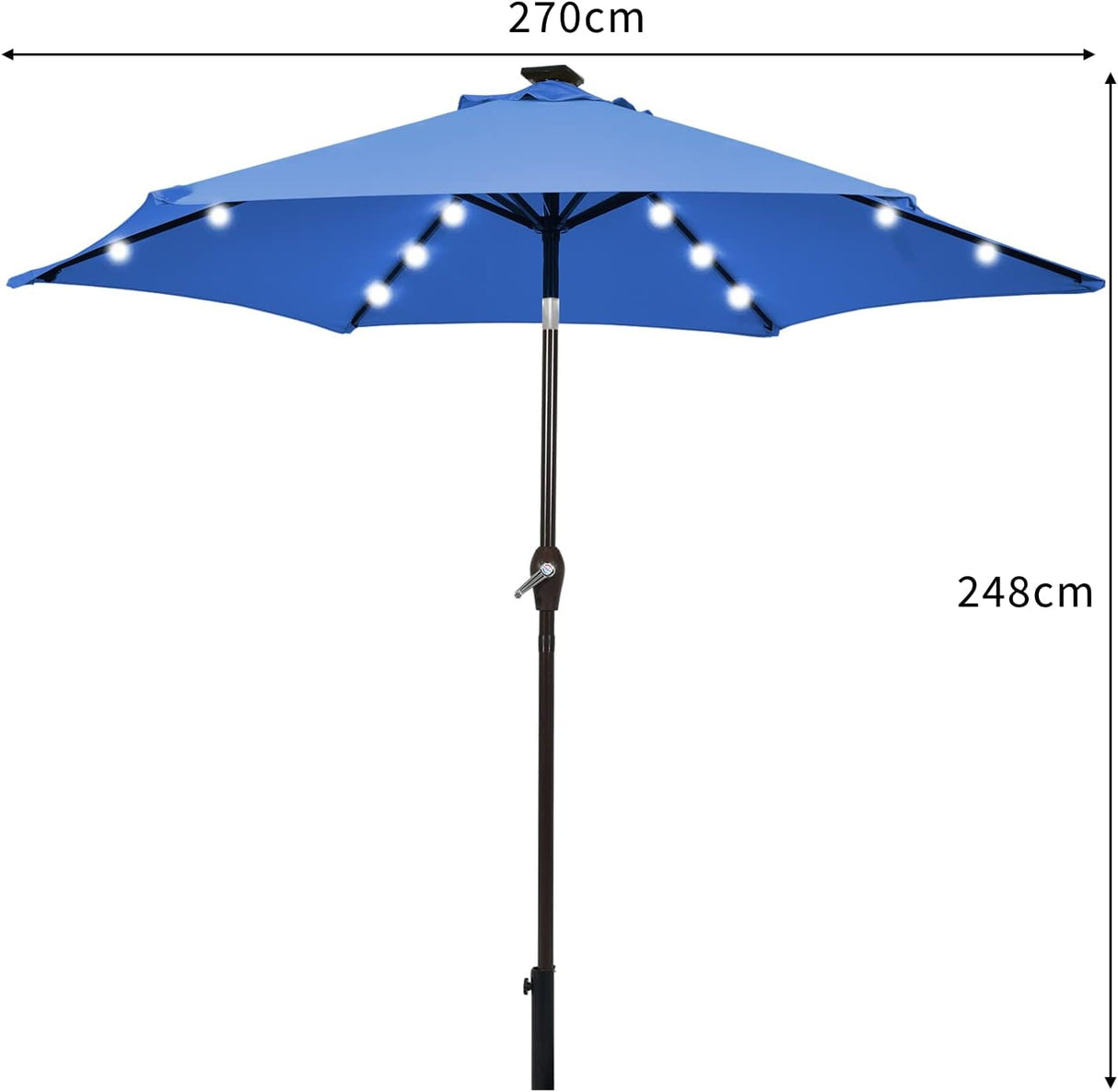 9' Solar LED Lighted Patio Market Umbrella Tilt Adjustment Crank Lift -Blue