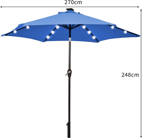 9' Solar LED Lighted Patio Market Umbrella Tilt Adjustment Crank Lift -Blue