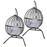 Hanging Rattan Egg Chairs x 2 - Black
