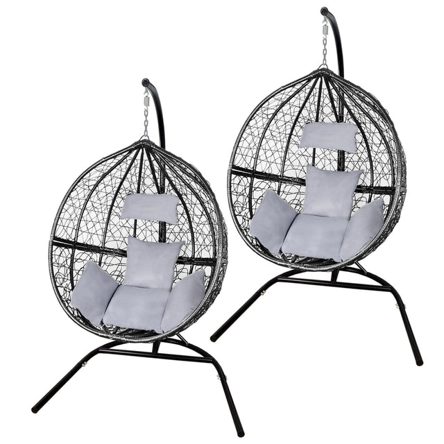 Hanging Rattan Egg Chairs x 2 - Black