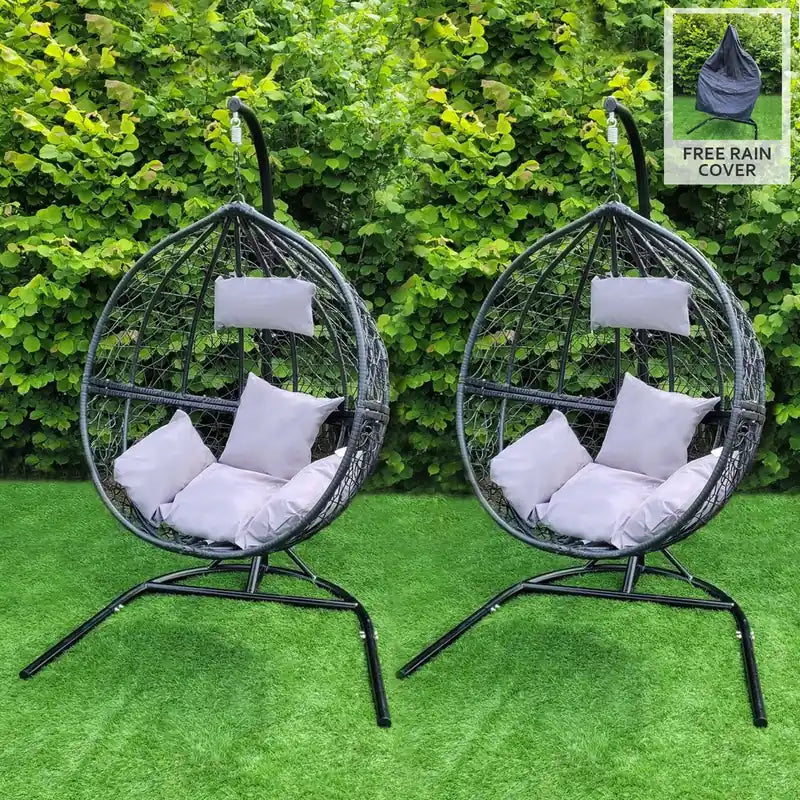 Hanging Rattan Egg Chairs x 2 - Black