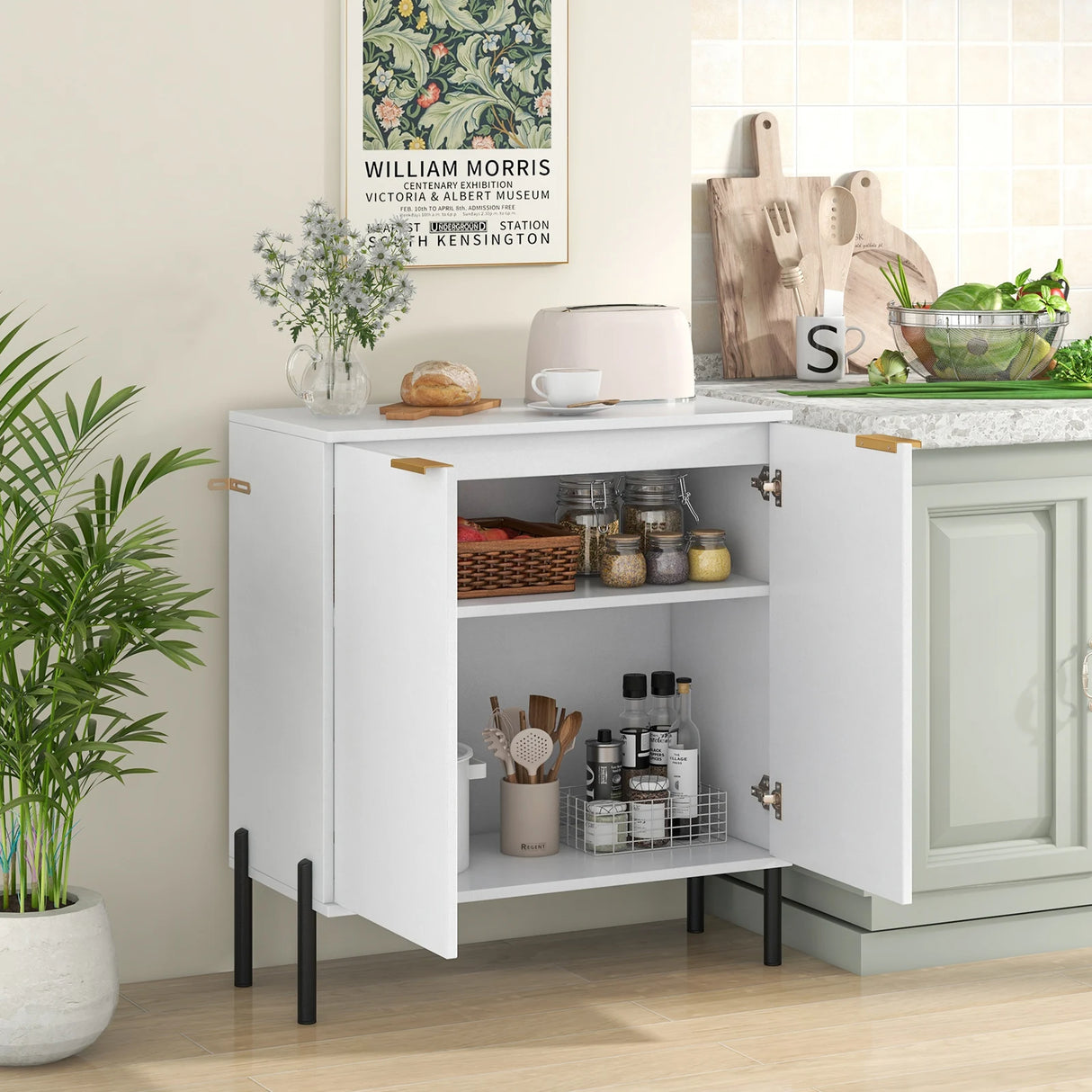 2-Door Buffet Cabinet with Anti-Tipping Kits for Dining Living Room Entryway-White