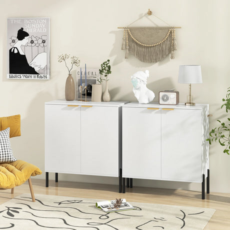 2-Door Buffet Cabinet with Anti-Tipping Kits for Dining Living Room Entryway-White