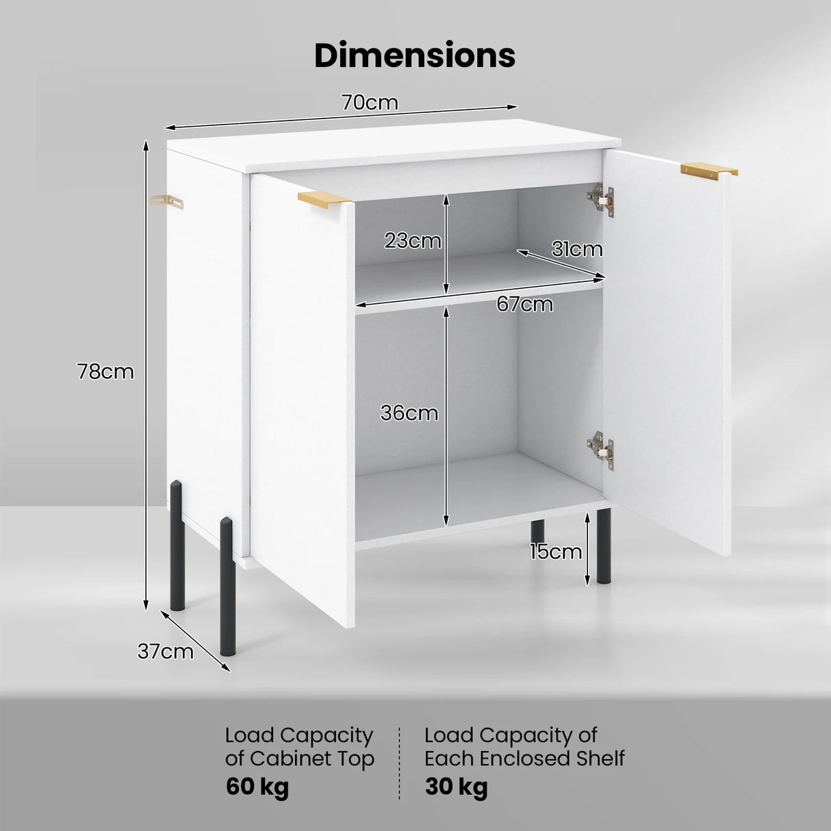 2-Door Buffet Cabinet with Anti-Tipping Kits for Dining Living Room Entryway-White