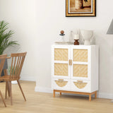 2-Door Sideboard Buffet Cabinet with Bamboo Woven Doors and Adjustable Shelf