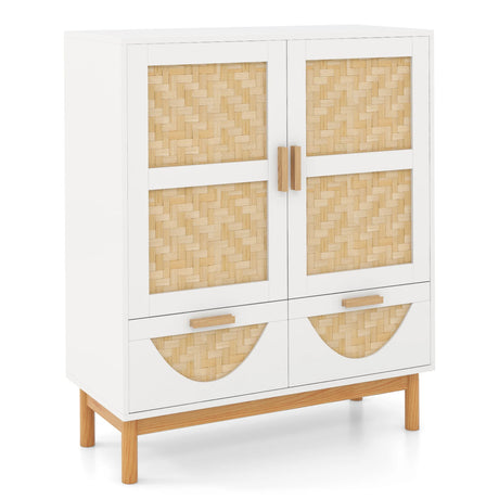 2-Door Sideboard Buffet Cabinet with Bamboo Woven Doors and Adjustable Shelf