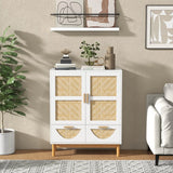 2-Door Sideboard Buffet Cabinet with Bamboo Woven Doors and Adjustable Shelf