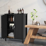 Bathroom Floor Storage Cabinet with Double Door &amp; Adjustable Shelf-Black