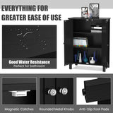 Bathroom Floor Storage Cabinet with Double Door &amp; Adjustable Shelf-Black