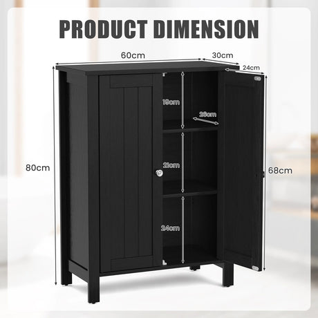 Bathroom Floor Storage Cabinet with Double Door &amp; Adjustable Shelf-Black