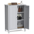 Bathroom Floor Storage Cabinet with Double Door &amp; Adjustable Shelf-Grey