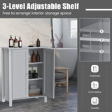 Bathroom Floor Storage Cabinet with Double Door &amp; Adjustable Shelf-Grey