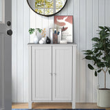 Bathroom Floor Storage Cabinet with Double Door &amp; Adjustable Shelf-Grey