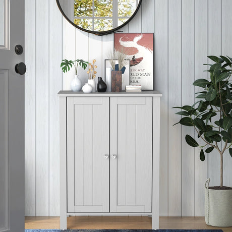 Bathroom Floor Storage Cabinet with Double Door &amp; Adjustable Shelf-Grey