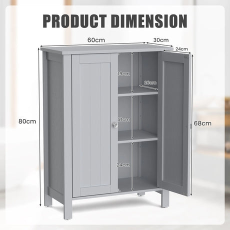 Bathroom Floor Storage Cabinet with Double Door &amp; Adjustable Shelf-Grey