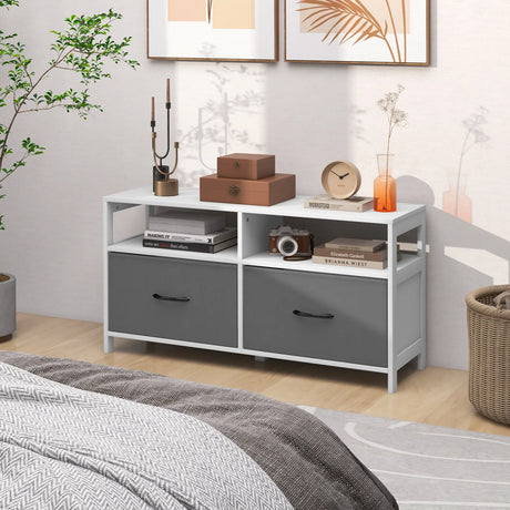 Fabric Chest of Drawers with 2 Drawers and 2 Open Shelves-White