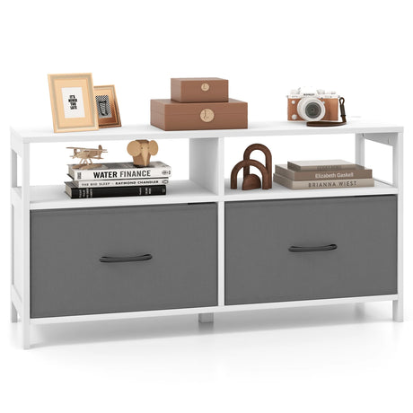Fabric Chest of Drawers with 2 Drawers and 2 Open Shelves-White