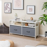 Fabric Chest of Drawers with 2 Drawers and 2 Open Shelves-White