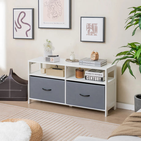 Fabric Chest of Drawers with 2 Drawers and 2 Open Shelves-White