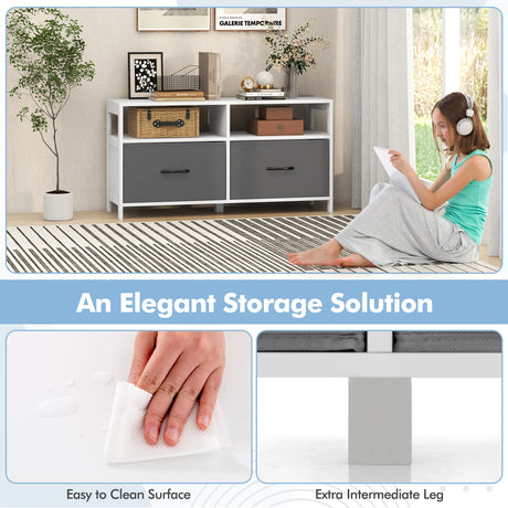 Fabric Chest of Drawers with 2 Drawers and 2 Open Shelves-White