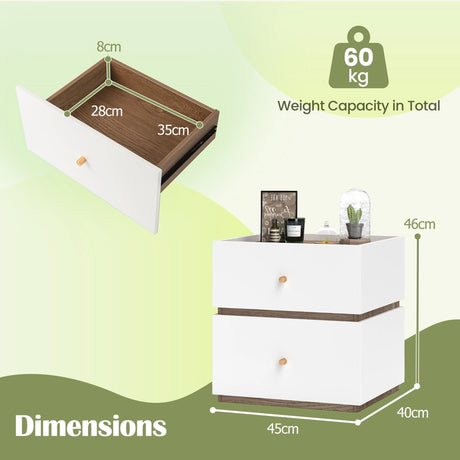 2-Drawer Modern Nightstand with Storage for Living Room Bedroom