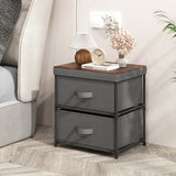 2-Drawer Nightstand with Removable Fabric Bins and Pull Handles-Gray