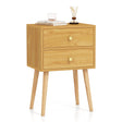 2-Drawer Nightstand with Solid Wood Legs for Bedroom-Natural