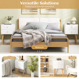 2-Drawer Nightstand with Solid Wood Legs for Bedroom-White