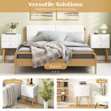 2-Drawer Nightstand with Solid Wood Legs for Bedroom-White