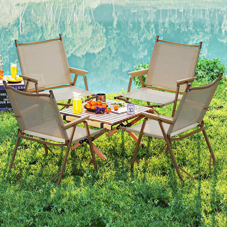 Set of 2 Folding Camp Chairs Lightweight with Aluminum Frame-Beige