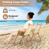 Set of 2 Folding Camp Chairs Lightweight with Aluminum Frame-Beige