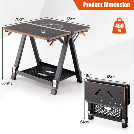 2-in-1 Folding Work Table and Sawhorse with 454 kg Max Load