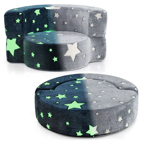 2-in-1 Convertible Glow in the Dark Kids Sofa with Removable Washable Cover-Gray