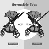 2 in 1 High Landscape Stroller with Reversible Seat and Adjustable Backrest and Canopy-Grey