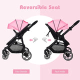 2 in 1 High Landscape Stroller with Reversible Seat and Adjustable Backrest and Canopy-Pink