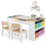 2-in-1 Kids Art Table and Art Easel Set with Chairs-Natural