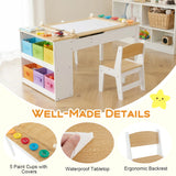 2-in-1 Kids Art Table and Art Easel Set with Chairs-Natural