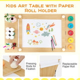 2-in-1 Kids Art Table and Art Easel Set with Chairs-Natural