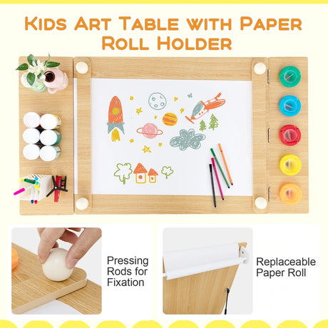 2-in-1 Kids Art Table and Art Easel Set with Chairs-Natural