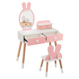 2-in-1 Princess Makeup Dressing Desk with Mirror-Pink