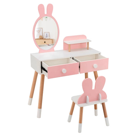 2-in-1 Princess Makeup Dressing Desk with Mirror-Pink