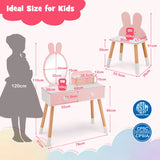 2-in-1 Princess Makeup Dressing Desk with Mirror-Pink