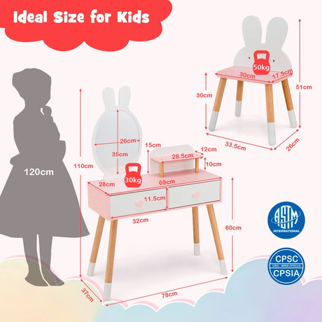 2-in-1 Kids Princess Vanity Table and Chair Set-White